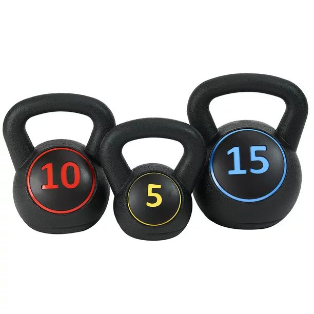 Elegainz Wide Grip Kettlebell Exercise Fitness Weight Set, 3-Pieces:  5lb, 10lb, and 15lbs - Walm... | Walmart (US)