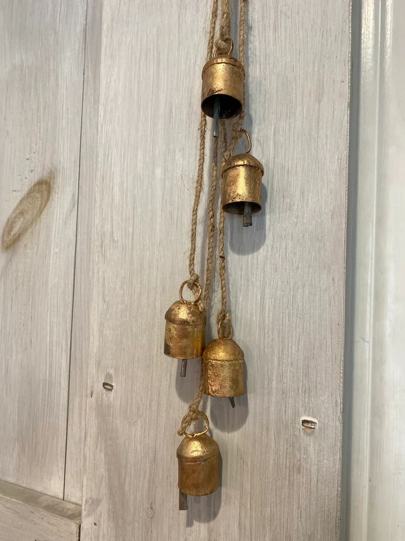 Zen Bells - Bell Hanging with Five 2” Gold Bells and Jute - Boho Chic Chime for Doors, Garden, ... | Etsy (US)