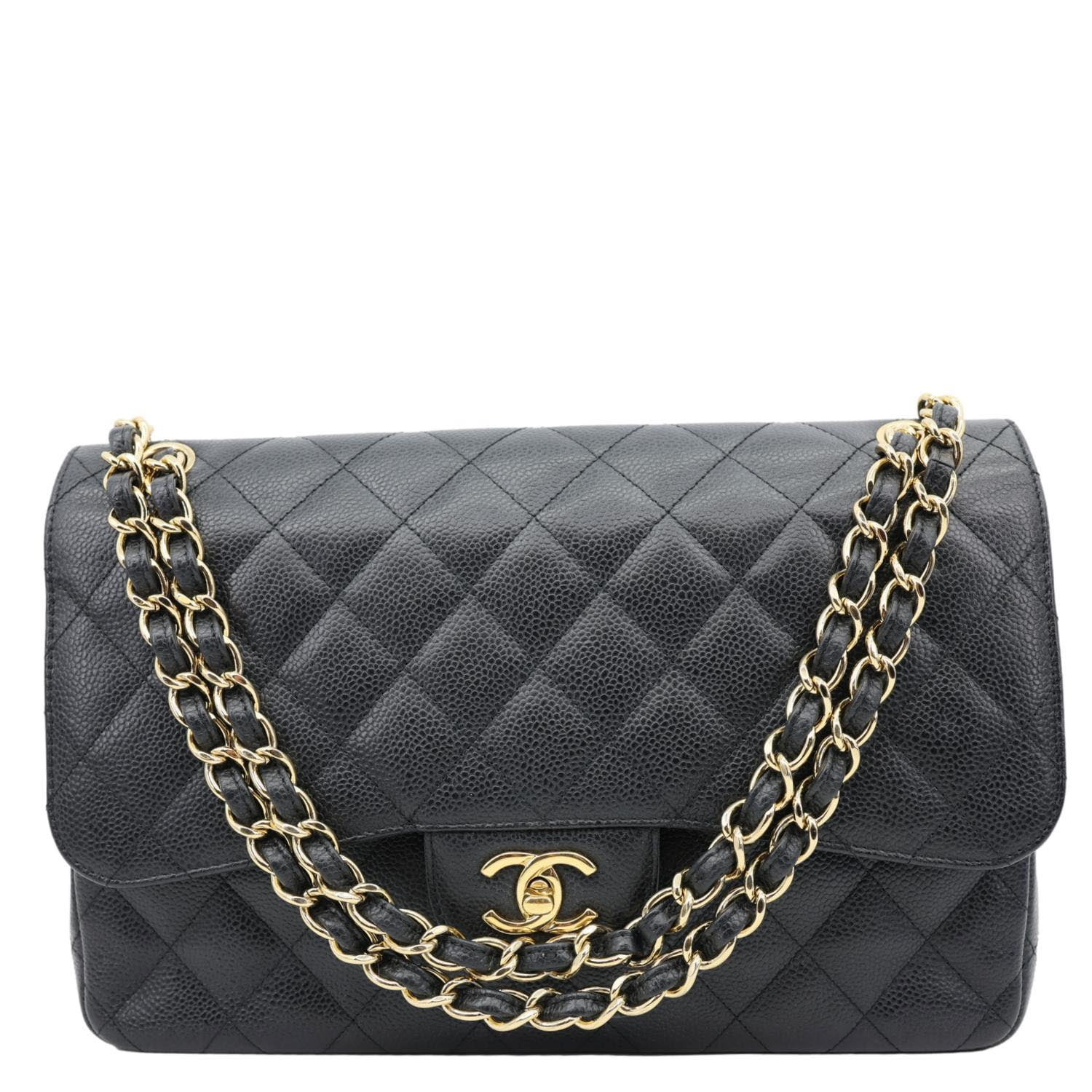 Pre-Owned Chanel Classic Jumbo Double Flap Quilted Caviar Leather Shoulder Bag Black | Walmart (US)