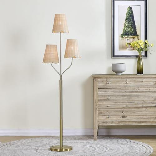 Maxax 65" Rattan Floor Lamp for Living Room, 3-Lights Boho Floor Lamp with Rattan Shade, Farmhouse Brass Gold Tree Standing Lamp for Bedroom, Office | Amazon (US)