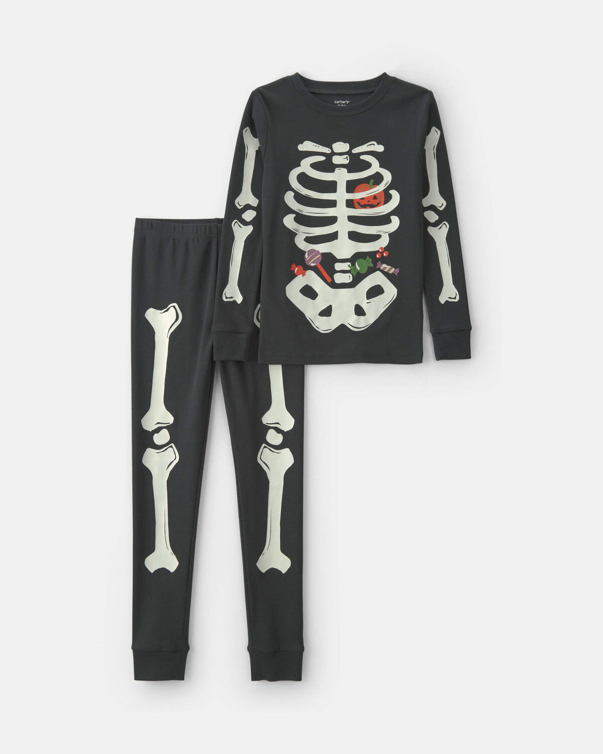 Kids 2-Piece Halloween Glow in the Dark Skeleton 100% Cotton Snug Fit Pajama Set - Charcoal | Carter's Inc