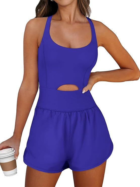 Caracilia Workout Athletic Romper for Women，Running Onesie Short Jumpsuits，Sleeveless Summer ... | Amazon (US)