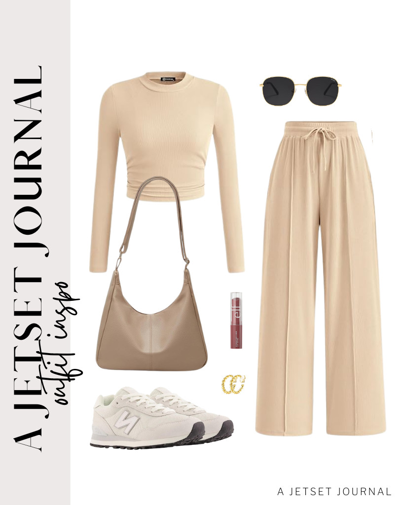 For your first outfit, this comfy two-piece set from PRETTYGARDEN will do the trick. Pair it with New Balance sneakers and grab your slouchy leather bag. Add style by wearing these trendy sunnies from SOJOS. 

 #LTKSeasonal #LTKSaleAlert #LTKTravel