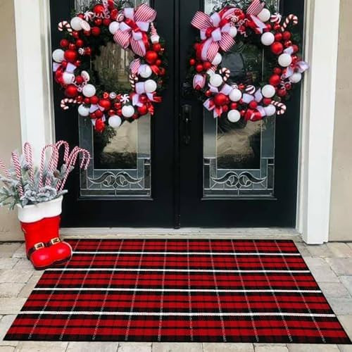 Buffalo Plaid Outdoor Rug, 3' x 5' Christmas Red & Black Check Indoor/Outdoor Area Rug, Layering ... | Amazon (US)