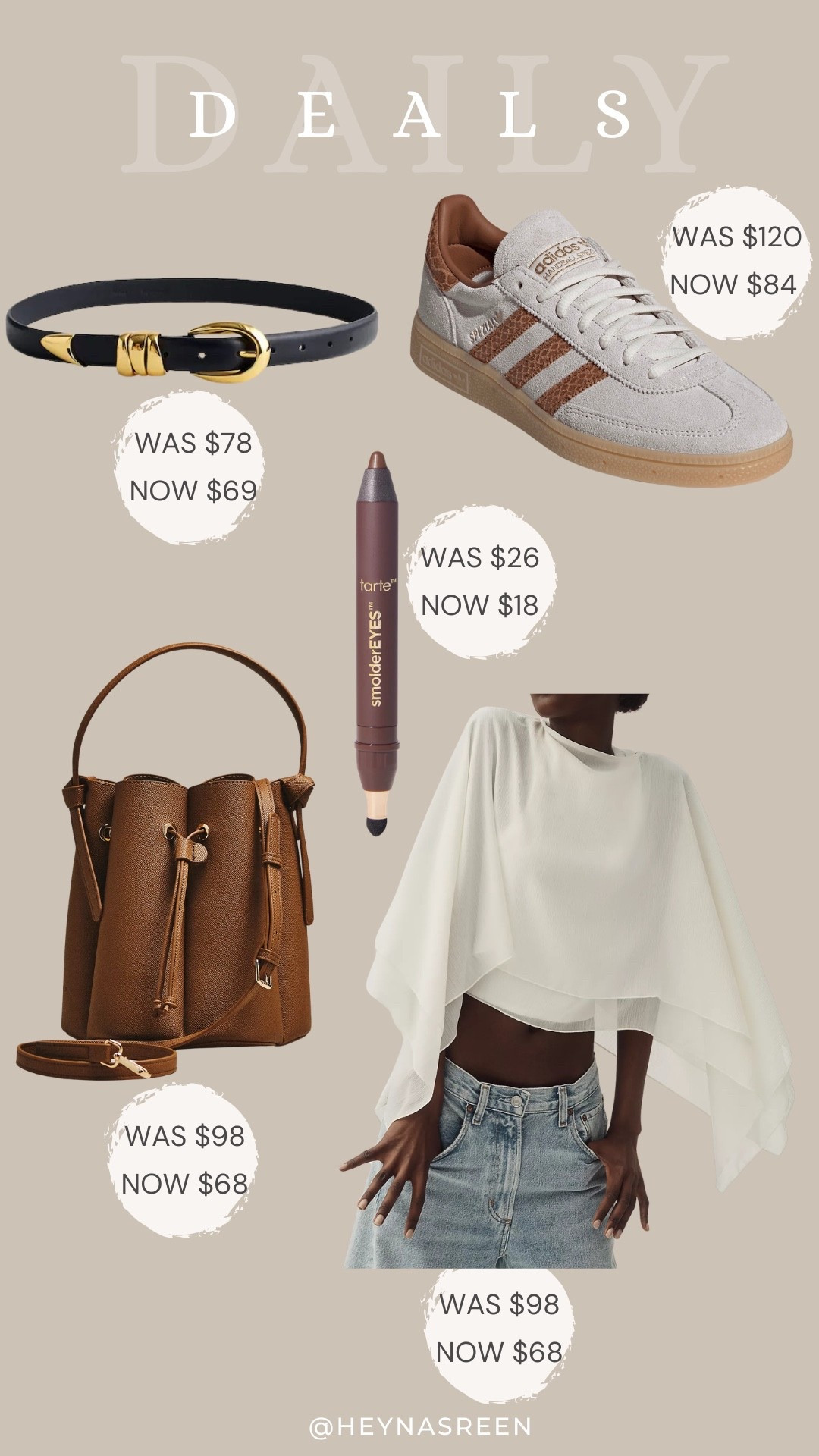 Daily deals on Madewell belt, Adidas sneakers, Tarte smolder eye stick, Anthropologie poncho top, Anthropologie bucket bag