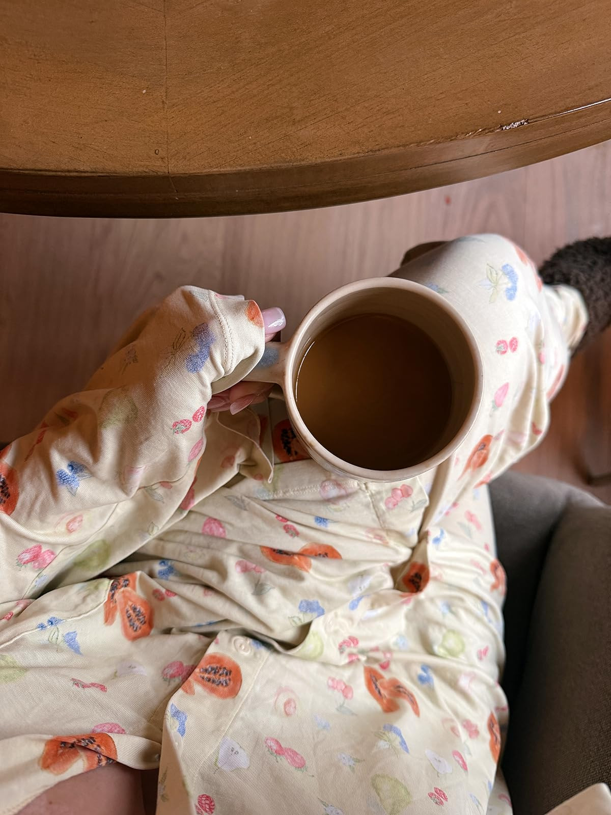 I always get questions about these pjs! 💛🍒🫐 the comfiest, cutest spring print that I've had for years! Paired with these slippers that are so similar to Uggs and for 1/5 the price. 

 #LTKootd #LTKmomlife #LTKmorningroutine