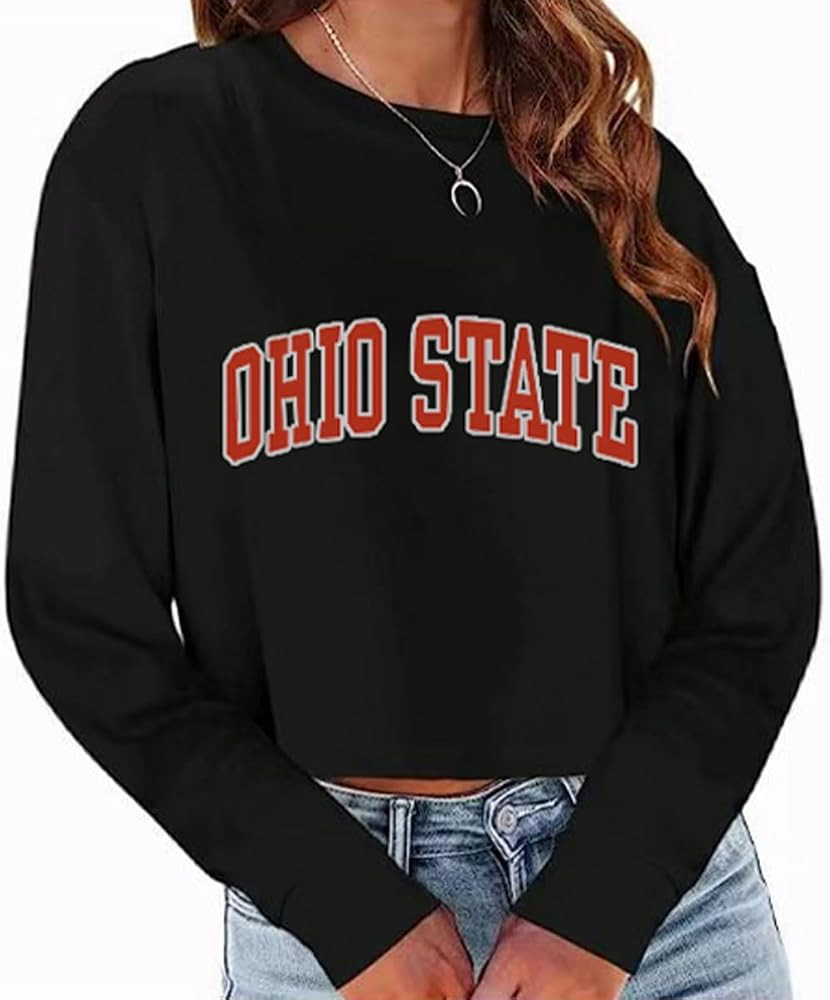 Womens Graphic Sweatshirt Long Sleeve Crewneck Loose Cropped Pullover Top | Amazon (US)
