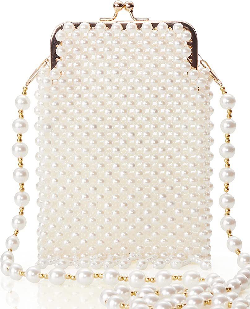 BABEYOND Women Pearl Clutch Purse - Bucket Beaded Bridal Evening Bag Formal Reticulated Bag with ... | Amazon (US)