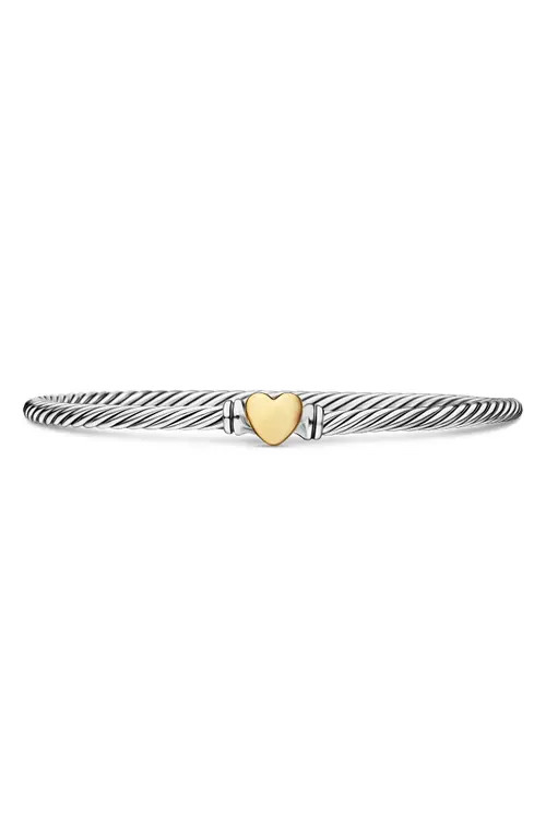 David Yurman Cable Collectibles® Heart Bracelet with 18K Gold, 3mm in Two Tone at Nordstrom, Size Large | Nordstrom