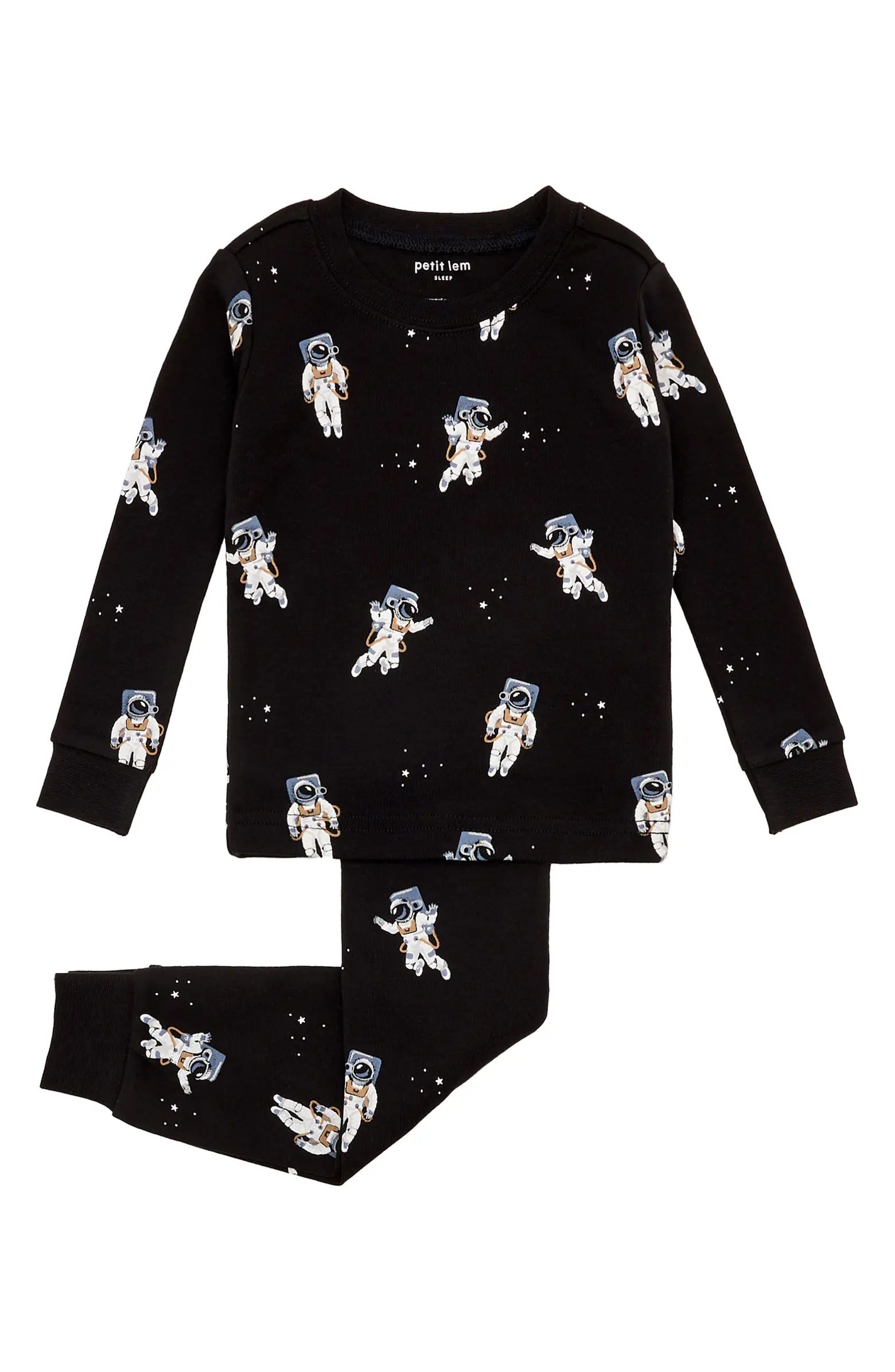 Petit Lem Kids' Astronaut Print Organic Cotton Fitted Two-Piece Pajamas | Nordstrom | Nordstrom