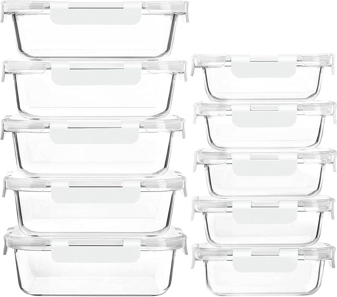 MCIRCO 10-Pack Glass Meal Prep Containers with Lids, 34oz and 13oz, White, Microwave Safe, Food G... | Amazon (US)