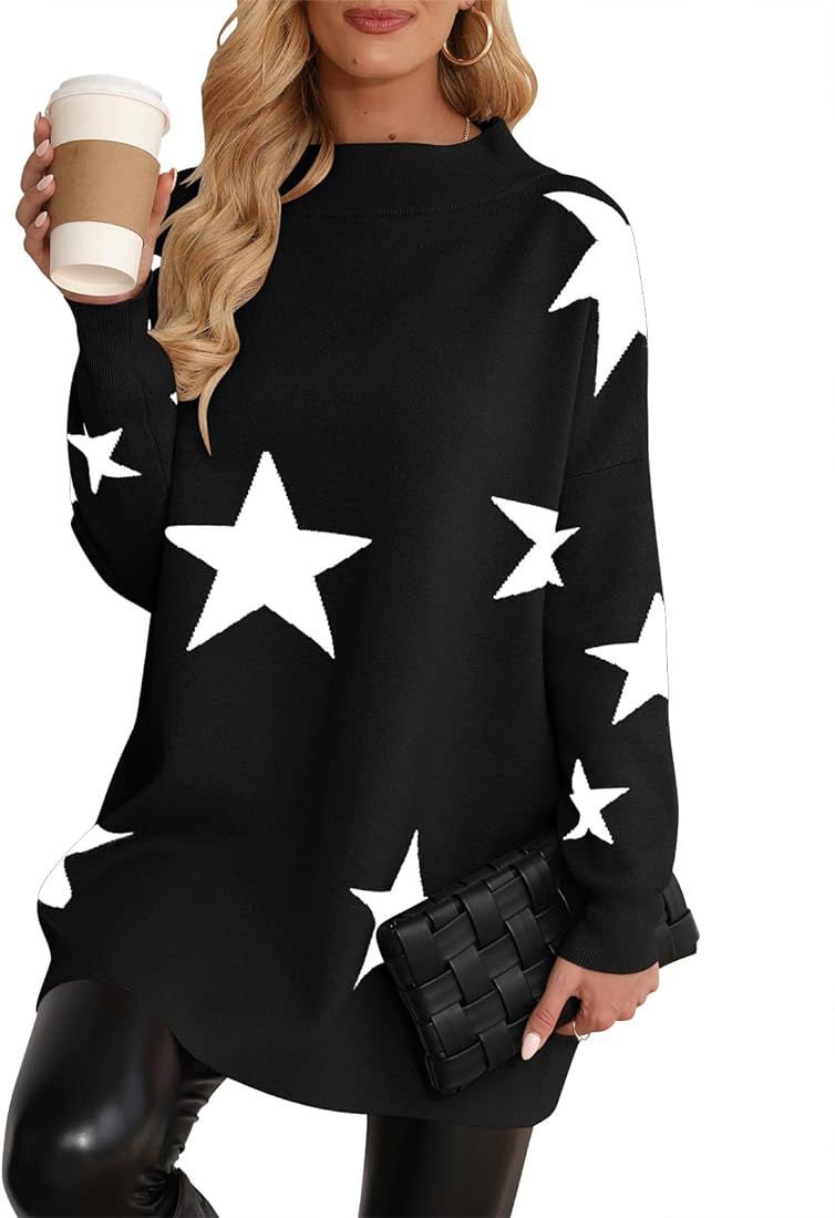 ANRABESS Women's Star Printed Turtleneck Long Sleeve Oversized Slouchy Pullover Tunic Sweater A27... | Amazon (US)