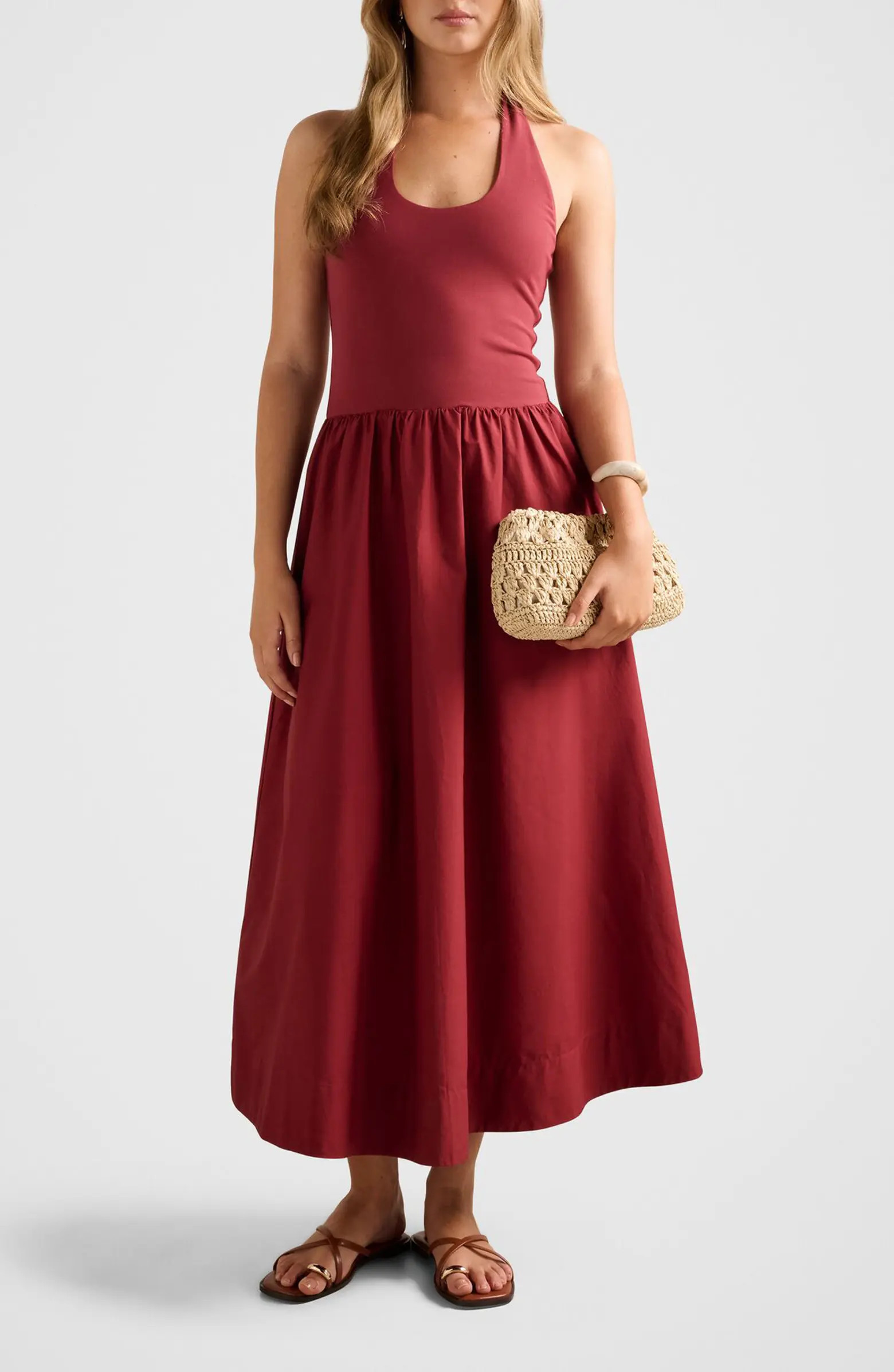 Margot Mixed Media Halter Neck Dress | Nordstrom