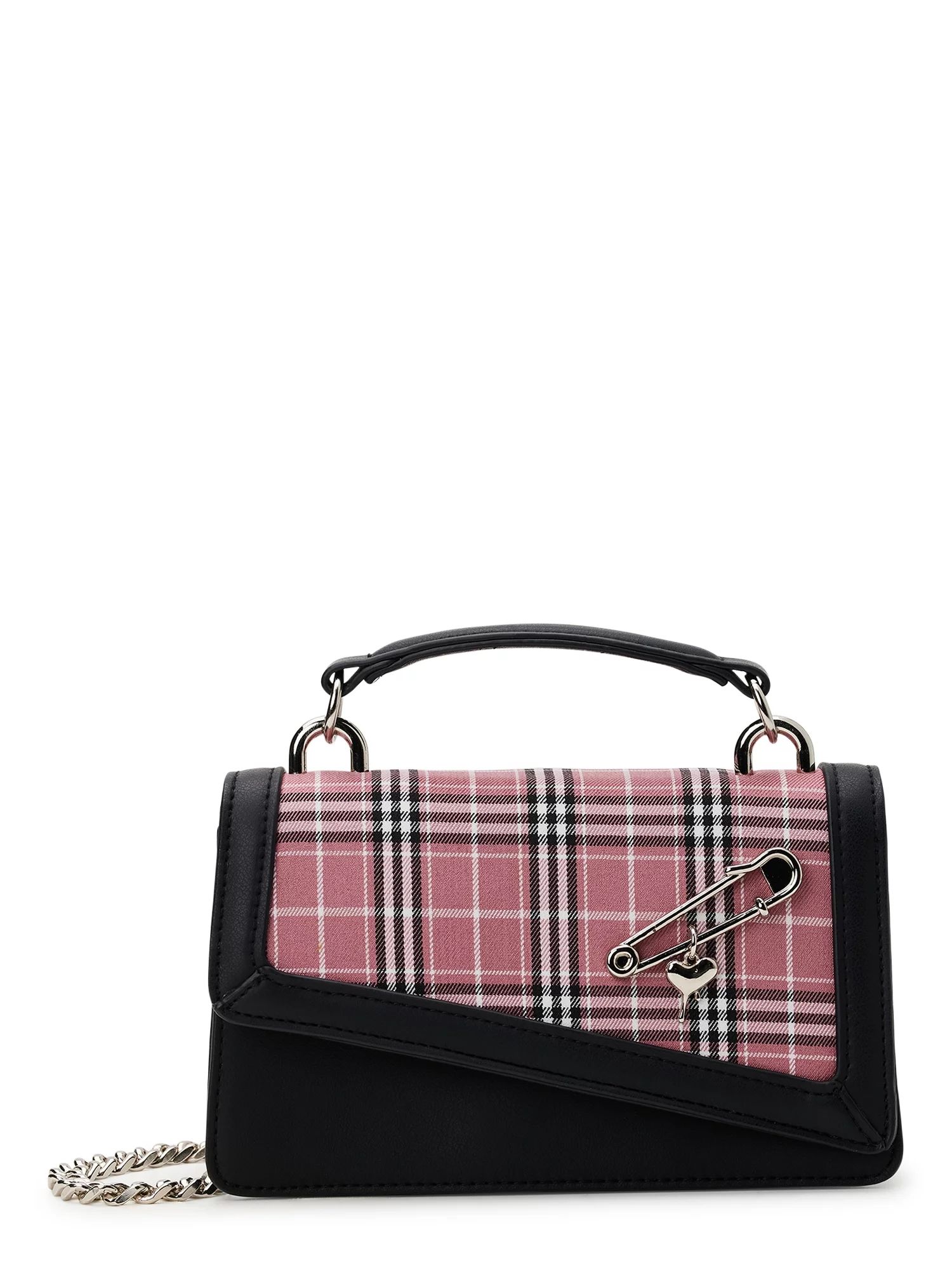 No Boundaries Women's Contemporary Top Handle Handbag, Pink Plaid | Walmart (US)