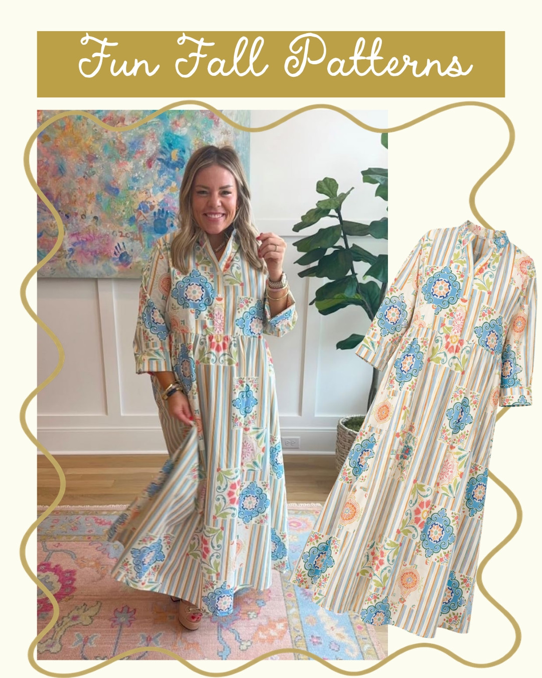 I am LOVING the pattern and colors on this dress! This is perfect for a church outfit, date night, or girls night!

#LTKgrwm #LTKootd #LTKSeasonal