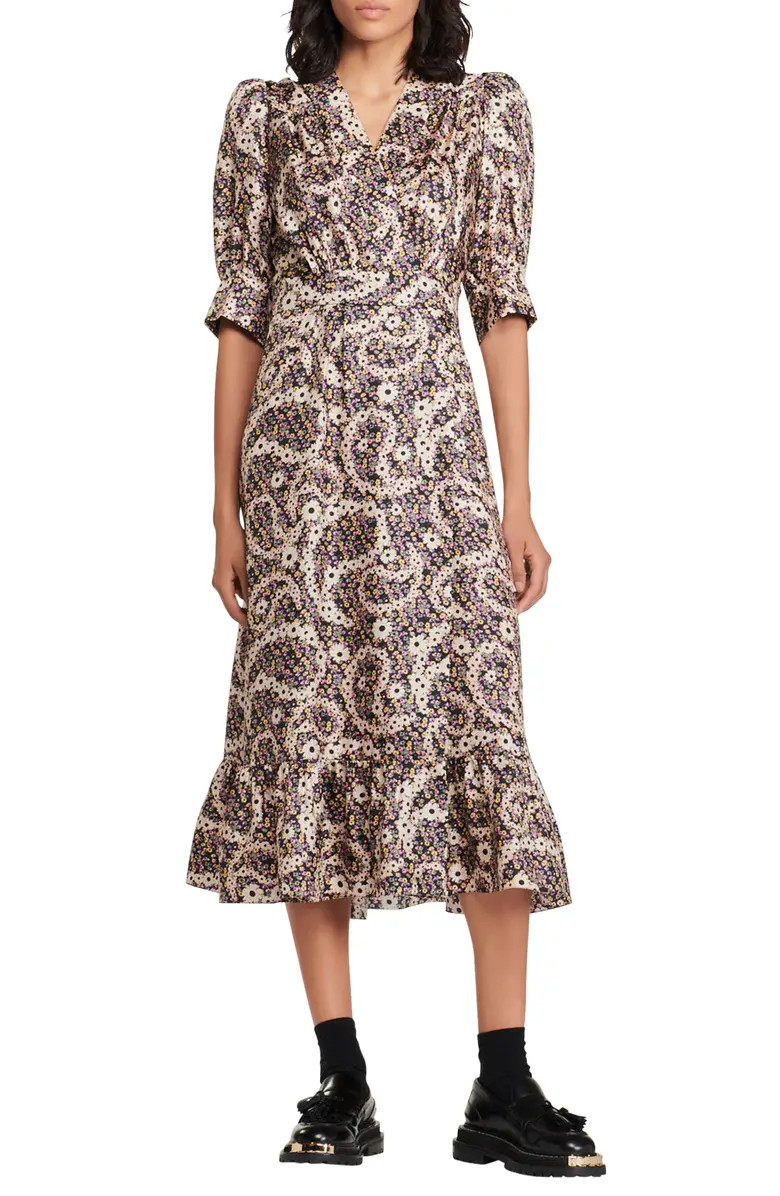 SANDRO Enrika Floral Surplice Neck Silk Dress | Nordstromrack | Nordstrom Rack