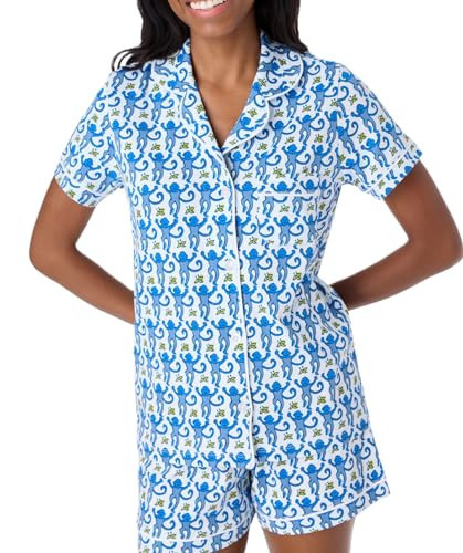 UAURORAO Rollar Rabbit Pajamas Set Women Bunny Printed Short Sleeve Button Shirt Pj Short Y2k Lounge Sleepwear Set(Monkey Blue 01,Medium) | Amazon (US)