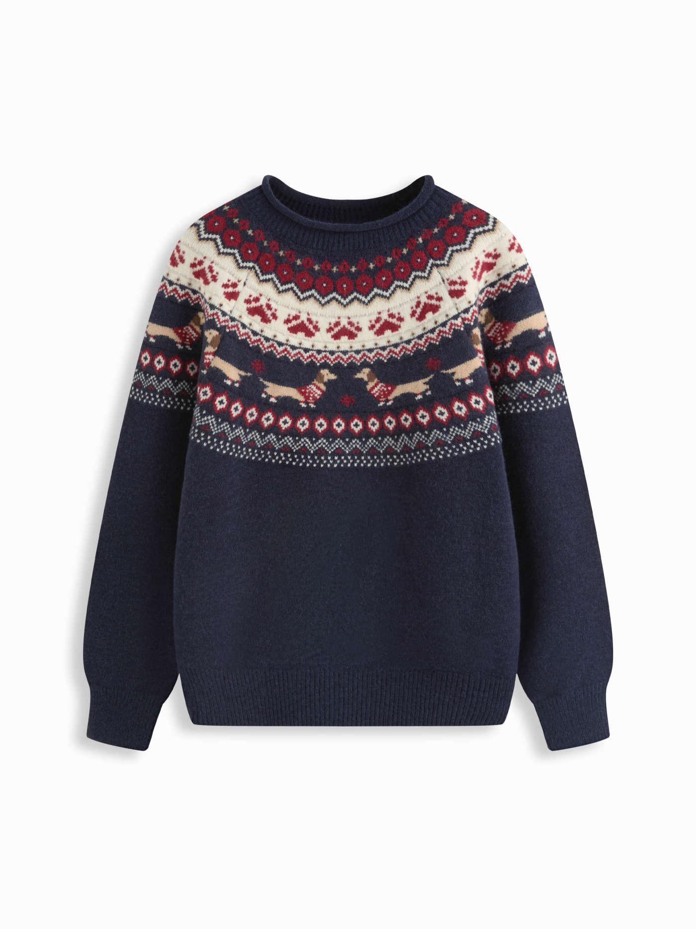 Knit Fabric Dachshund Detail Round Neckline Oversized Sweater  For Home Daily Casual | Cider