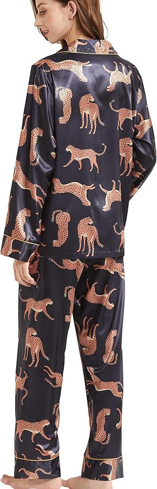 Women’s Silk Satin Classic Long Sleeve Pajamas Button Down Silky 2 Pcs Pattern Set Loungewear S... | Amazon (US)
