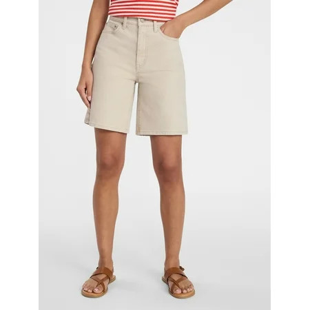 Time and Tru Women's High Rise Denim Bermuda Shorts, 9" Inseam, Sizes 0-20 | Walmart (US)