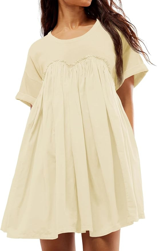 Wenrine Womens Short Sleeve T Shirt Dress Summer Babydoll Patchwork Swing Casual Mini Dresses | Amazon (US)