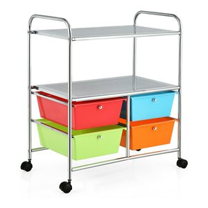 Costway 4-drawer Contemporary PP and Steel Rolling Storage Cart in Multi-Color | Cymax