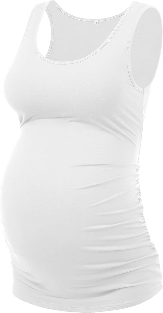 Peauty "Long Enough to Cover Hip Maternity Side Ruch Tank Tops/Basic Maternity Tops for Summer Ca... | Amazon (US)