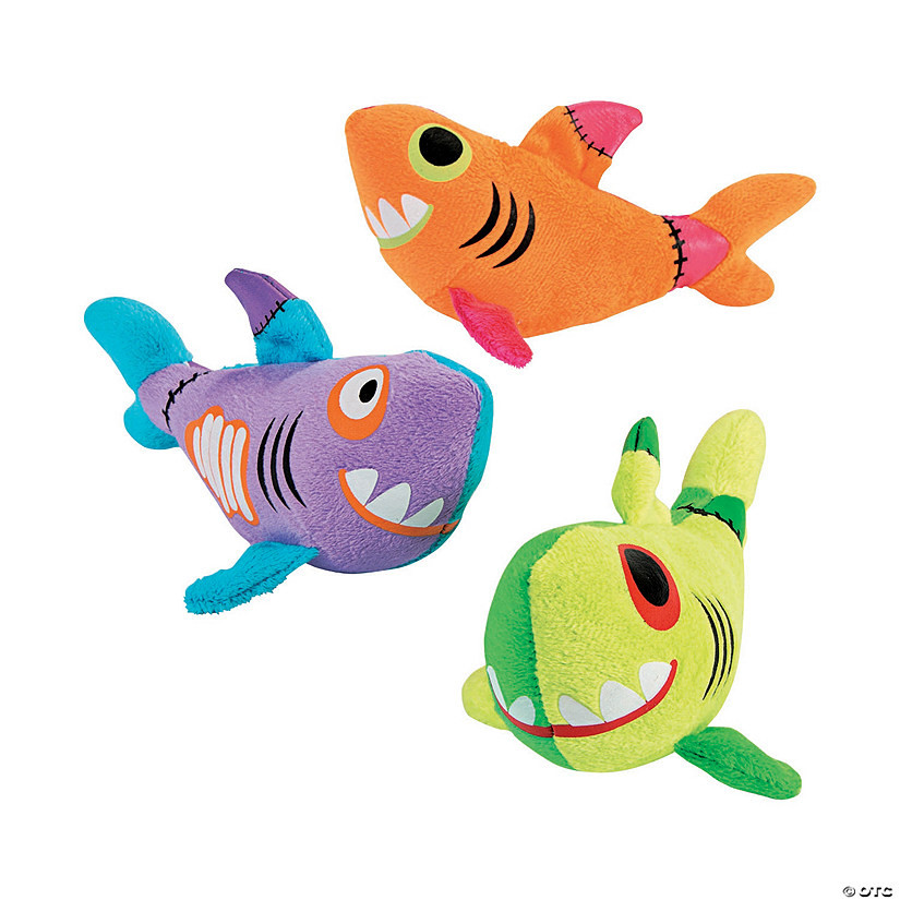 Halloween Patchwork Stuffed Zombie Sharks - 12 Pc. | Oriental Trading Company