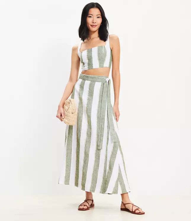 LOFT Beach Striped Linen Maxi Wrap Skirt | LOFT