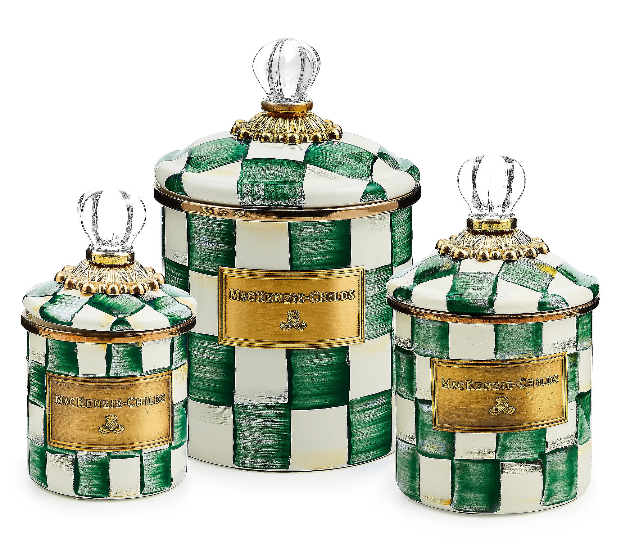MacKenzie-Childs S/3 Enamel Canisters, Mini Demi and Small | QVC