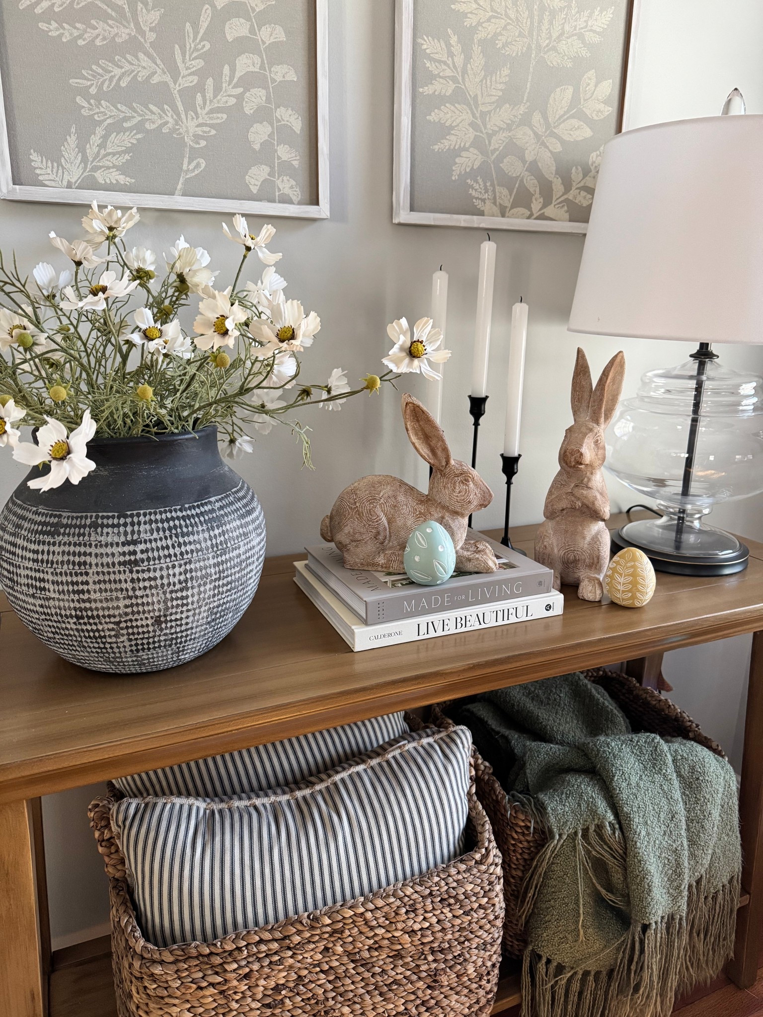 Console table styling for Spring 

Bunnies | faux florals | vase | spring decor | decor books | living room

#LTKHome #LTKSeasonal