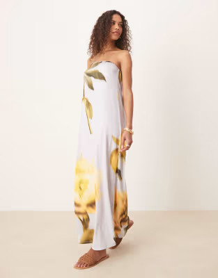 ASOS DESIGN bandeau placement flower maxi dress | ASOS (Global)