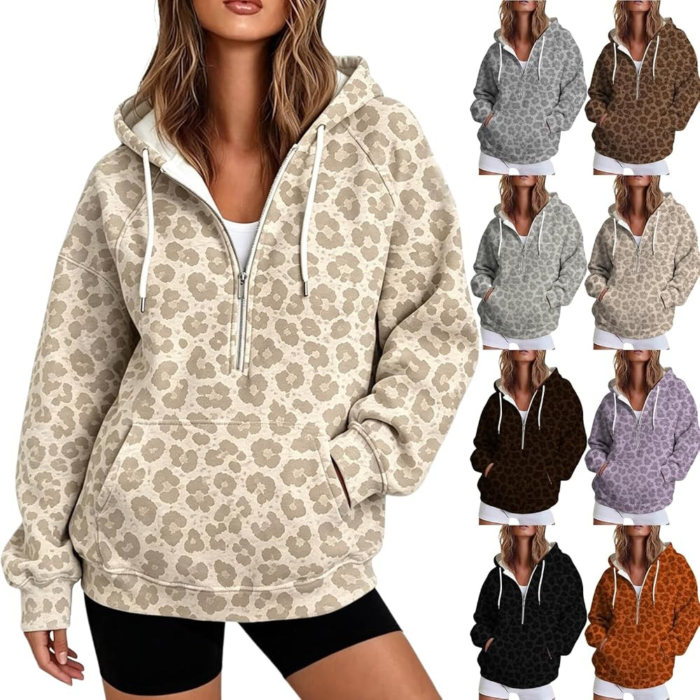 Leopard Print Sweatshirt for Women Long Sleeve Y2k Print Fleece Hoodies | Amazon (US)