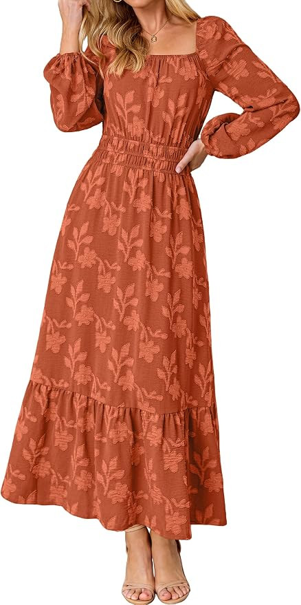 Simplee Womens Floral Maxi Dress Boho Flowy Fall Wedding Guest Dresses | Amazon (US)