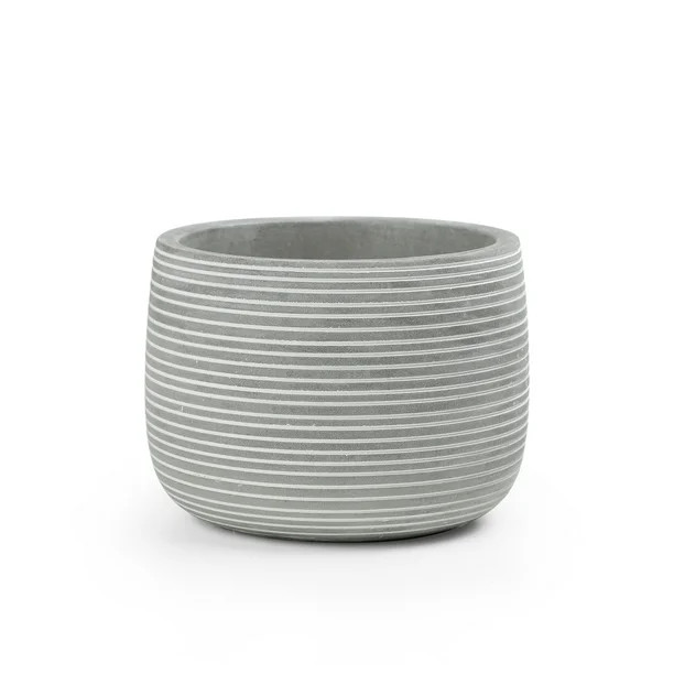 Mainstays Round Gray and White Striped Cement Decorative Pot, 5.7"L x 5.7"W x 4.1"H | Walmart (US)