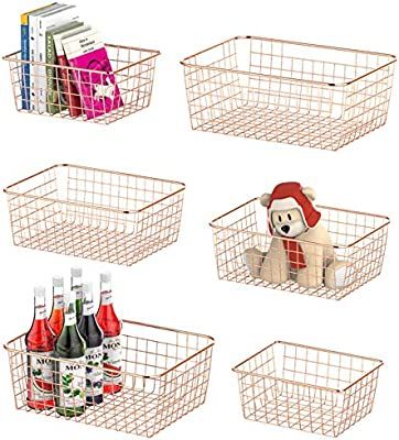 Wire Storage Basket, F-color 6 Pack Multi Size Metal Baskets for Storage Organizer for Pantry, Sh... | Amazon (US)