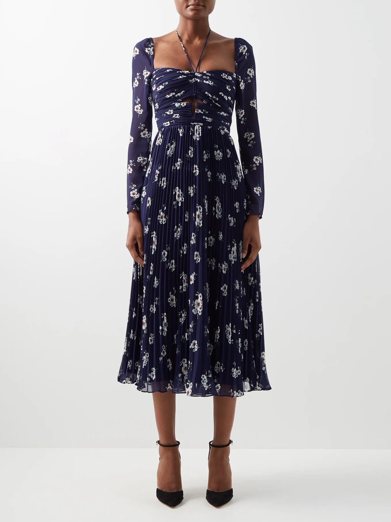 Pansy-print pleated-chiffon midi dress | Self-Portrait | Matches (US)