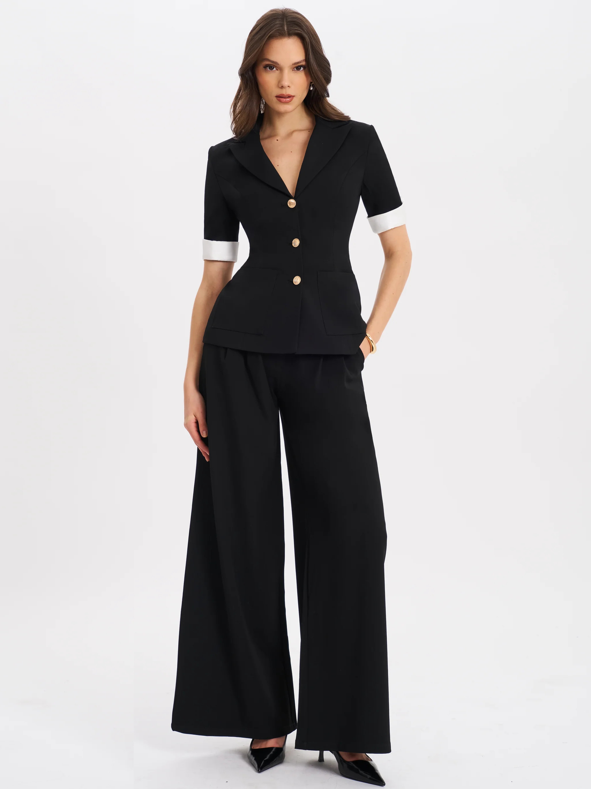 Aleeza Black Wide Leg Suit Pants | Miss Circle