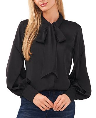 Women's Long Sleeve Button-Up Bow Blouse | Macys (US)