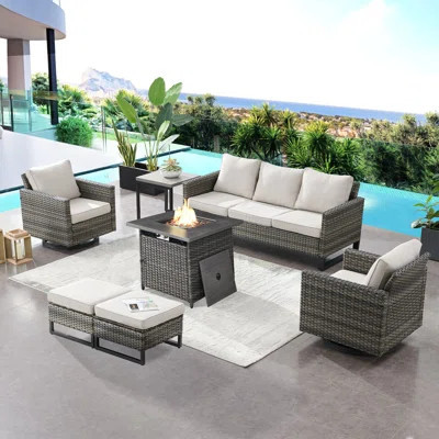 Naresa 7-Piece Outdoor Sofa Set, Wicker Patio Furniture Set With Fire Pit Table, All-Weather PE Wicker | Wayfair North America