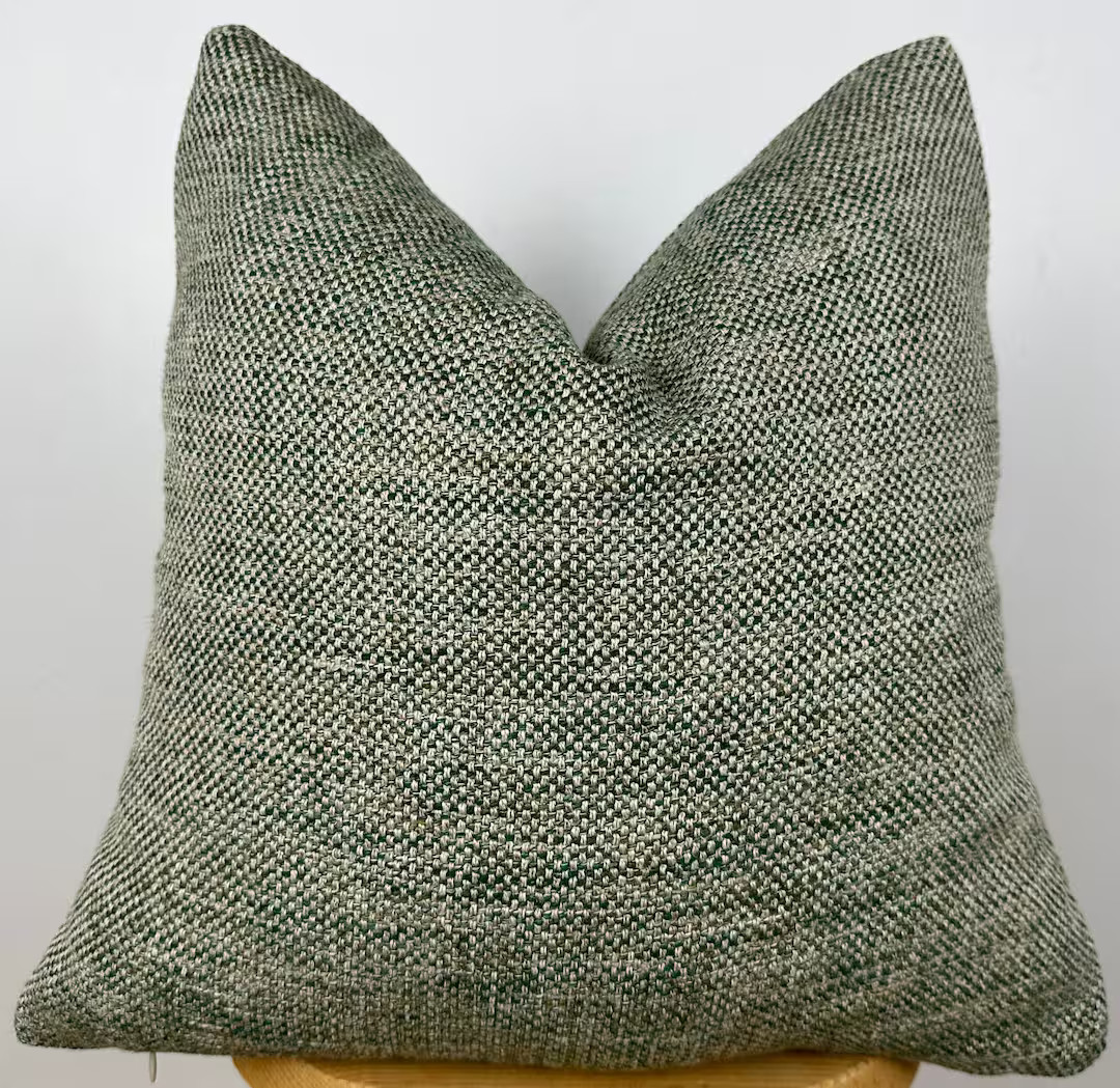 Green and Beige Basketweave Woven Pillow Cover,natural Linen Textured Thick Fabric,green and Beig... | Etsy (US)