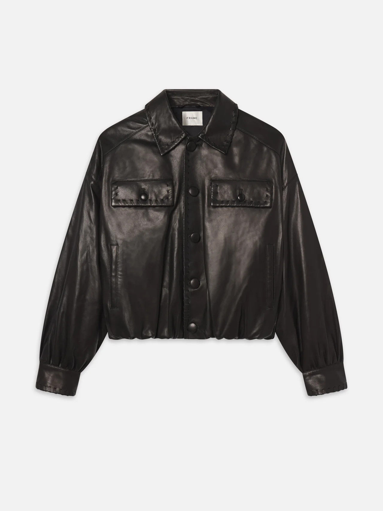 THE LEATHER BUBBLE JACKET BLACK | Frame Denim
