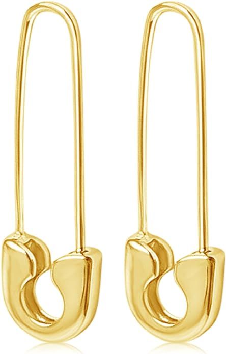 Safety Pin Earrings for Women | Paper Clip Earrings, Dangle Earrings, 14k Gold Earrings | Gold Pl... | Amazon (US)