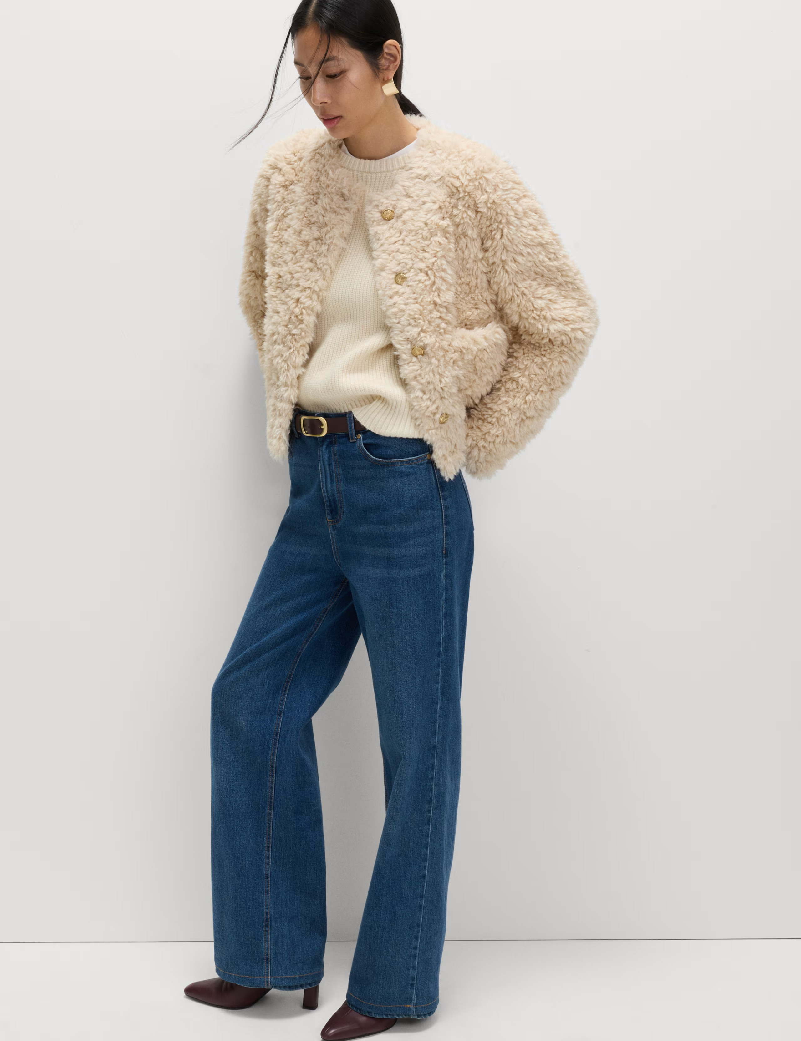 Faux Fur Textured Collarless Short Jacket | Marks & Spencer (UK)