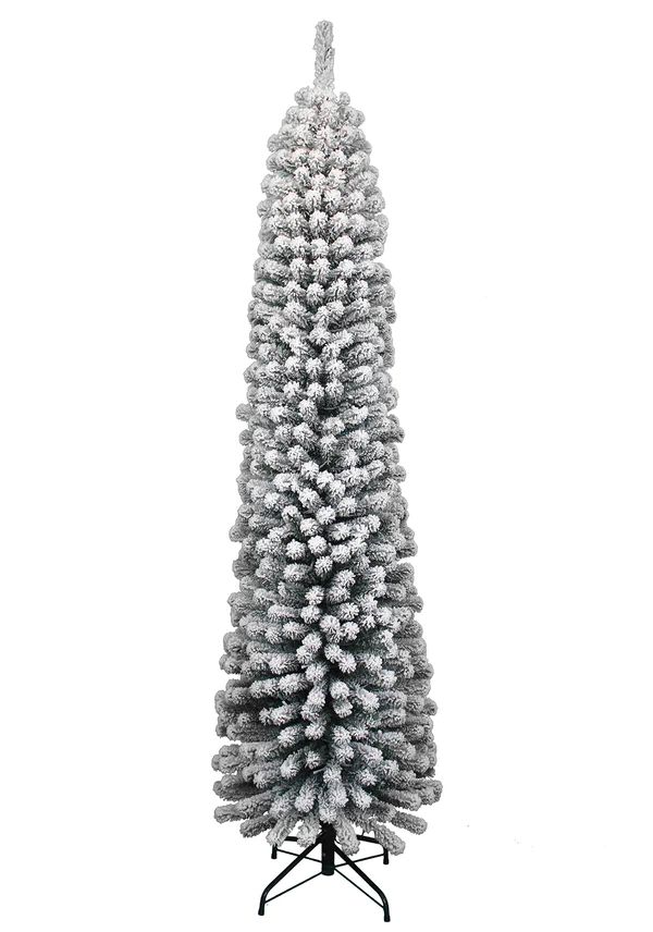 6' Prince Flock Pencil Artificial Christmas Tree with 220 Warm White LED Lights | King of Christmas