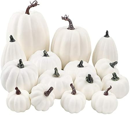 FUNARTY 16pcs White Artificial Pumpkin Various Sizes Pumpkin Decorations for Fall Harvest Party, ... | Amazon (US)