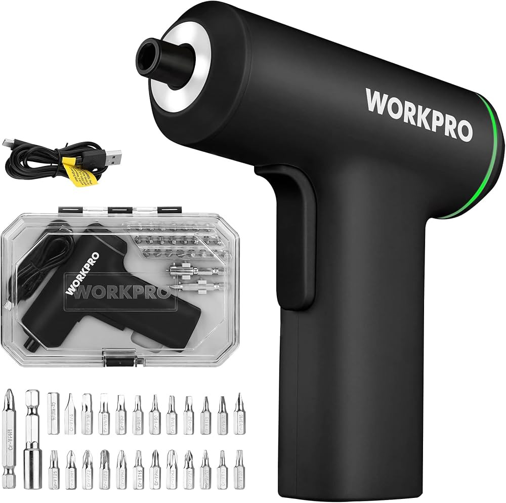 WORKPRO Electric Cordless Screwdriver Set, 4V USB Rechargeable Lithium-ion Battery Power Screwdri... | Amazon (US)