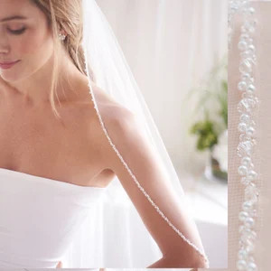 Beaded Wedding Veil, Beaded Ivory Bridal Veil, Beaded Edge Wedding Veil, Beaded Bridal Veil, Ivor... | Etsy (US)