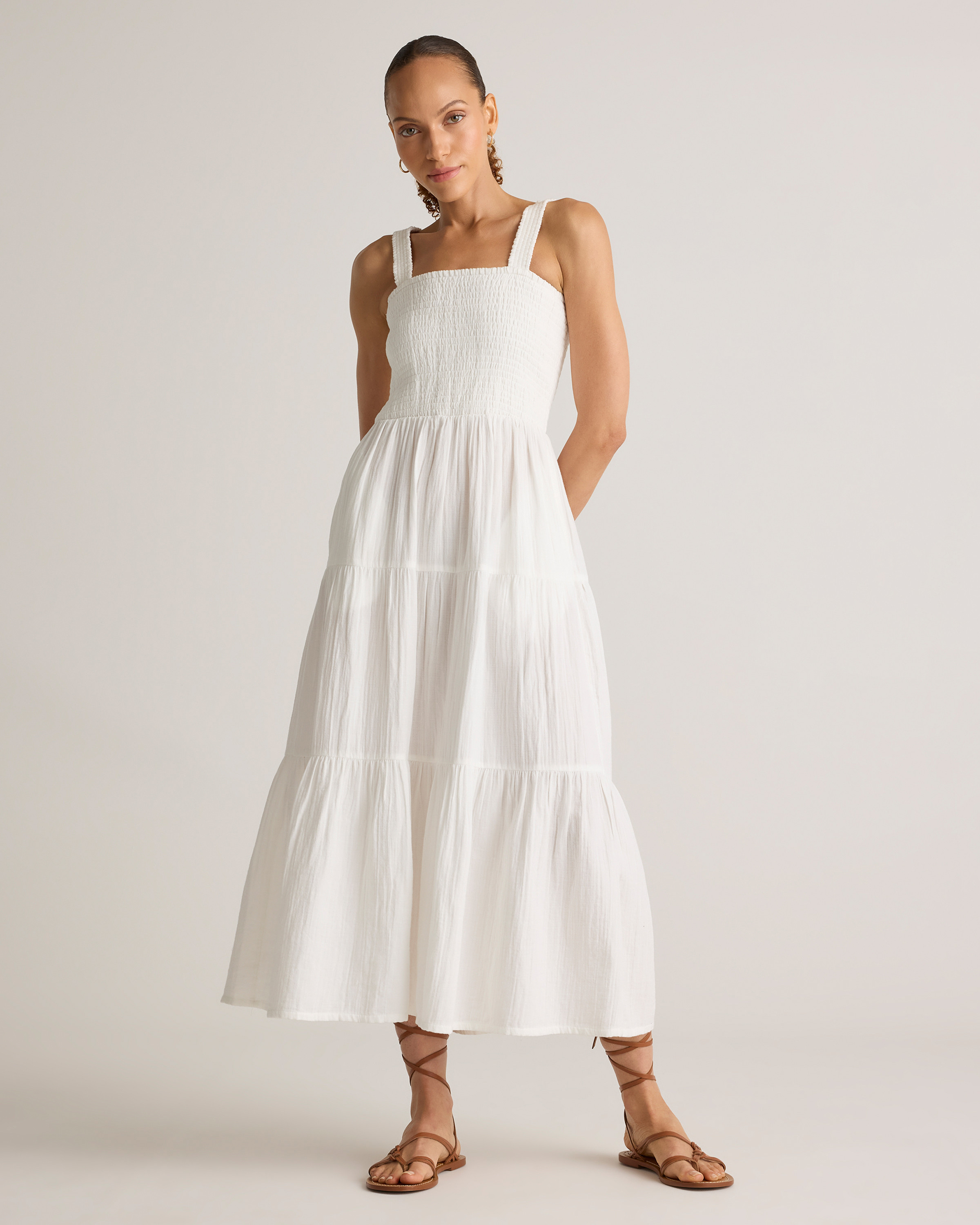 Quince | Women's Gauze Smocked Sleeveless Maxi Dress in White, Size XL, Organic Cotton | Quince