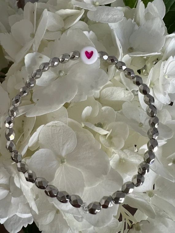 Pink Heart and Silver Girls Bracelet - Etsy | Etsy (US)